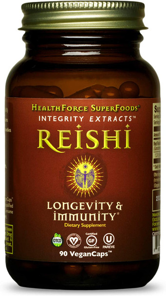 HealthForce SuperFoods Integrity Extracts Reishi - 90 VeganCaps - Stress Adaptation, Immune Support, Vitality - Certified Organic, Vegan, Kosher, Gluten Free