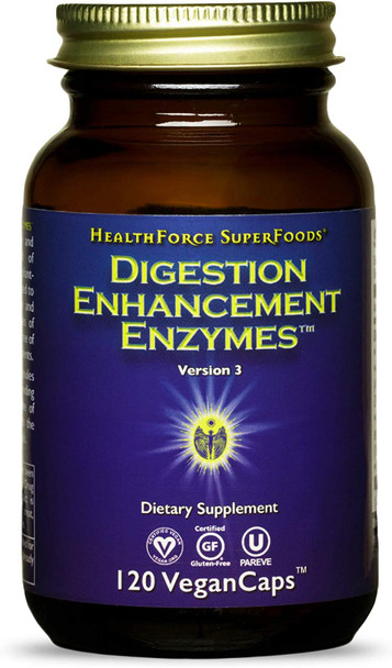 HealthForce SuperFoods Digestion Enhancement Enzymes- All Natural Plant Sourced Enzyme Supplement, Promotes Healthy Gut - Gluten Free, 120 Count (Pack of 1)