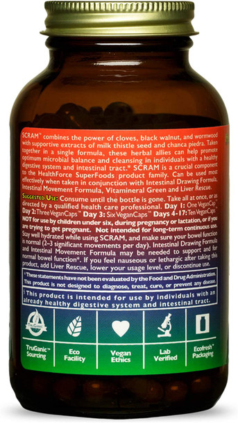 HealthForce SuperFoods Scram - 150 VeganCaps - Supports Intestinal Balance with Cloves, Black Walnut, Wormwood - Non-GMO & Gluten Free - 15 Servings