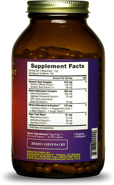 HealthForce SuperFoods Antioxidant Extreme - 360 Vegan Capsules - All Natural Turmeric Root Complex, Anti Inflammatory - Kosher, Gluten Free - 180 Servings