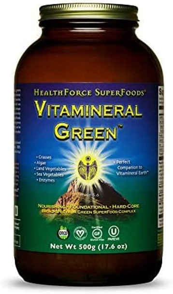 HealthForce SuperFoods Vitamineral Green Powder - 500 Grams - All Natural Green Superfood Complex with Vitamins, Minerals, Amino Acids & Protein - Organic, Vegan, Gluten Free - 50 Servings