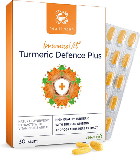 Healthspan Turmeric 200mg (1 Month Supply) | 4,000mg Fresh Turmeric Root | with Added Vitamins B12 & C with Siberian Ginseng Extract | Immune Health | Vegan