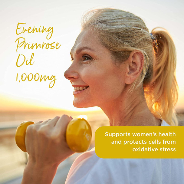Healthspan Evening Primrose Oil 1,000mg (90 Capsules) | Omega 6 Fatty Acids | Women's Health | Added Vitamin E | Gamma Linolenic Acid & Linoleic Acid | Protects Cells from Oxidative Stress | Vegan