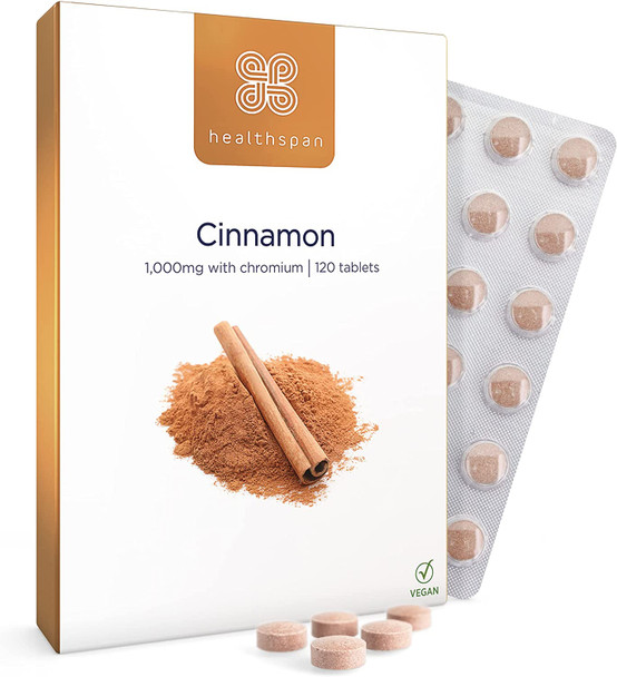 Healthspan Cinnamon 1,000mg | 120 Tablets | Added Chromium | Supports Metabolism | Vegan