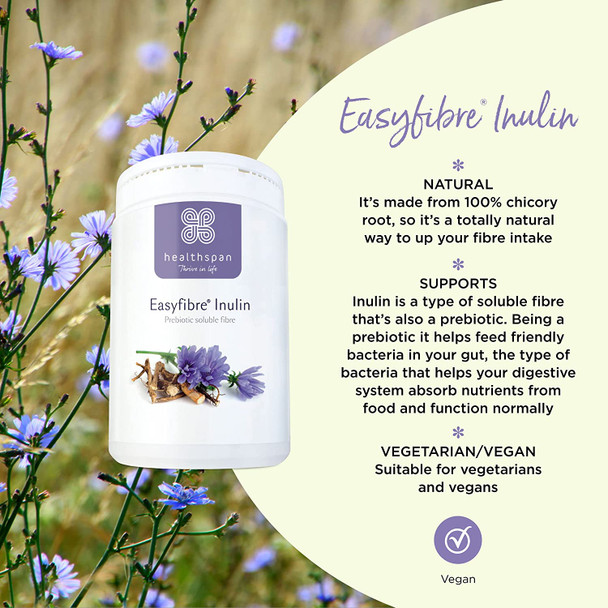 Healthspan Easyfibre Inulin (450g) | A Natural Way to Keep Your Digestive System Functioning Healthily | Increase Fibre Intake | Made from 100% Chicory Root | Vegan