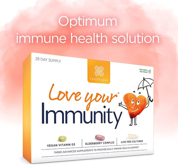 Healthspan Love Your Immunity Multivitamin | 28 Day Supply | Support Immune Health | Vegan Vitamin D3 | Elderberry Complex | Probiotic | Added Vitamin C & Zinc | Vegan