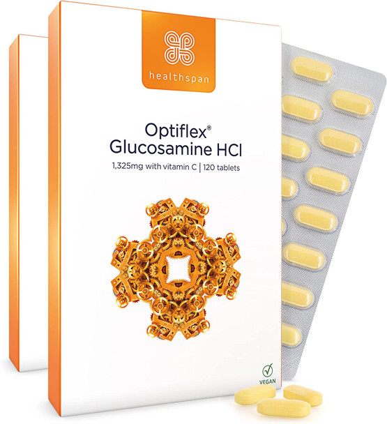 Healthspan Optiflex Glucosamine HCI 1,325mg with Vitamin C (8 Months' Supply) | Shellfish Free Vegan Tablets for Joint Health | 40% More glucosamine Than Glucosamine Sulphate | Added Vitamin C