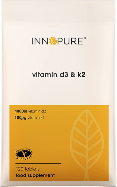INNOPURE Vitamin D3 4,000IU & K2 MK-7 Natto Derived, 100µg - 120 Tablets - 4 Months Supply - Approved by The Vegetarian Society - UK Made by Innopure