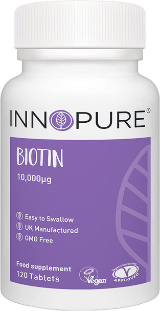 BIOTIN Tablets, Super Strength Hair Growth Supplement 10,000mcg - Vegan Society Approved - 120 Tablets - Made in The UK