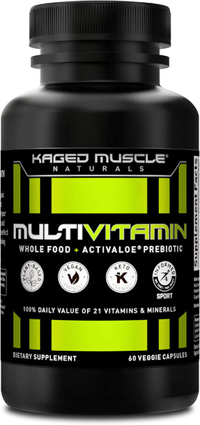 Whole Foods Multivitamin, Kaged Muscle Multivitamin Made with Organic Fruits & Veggies, Plant Based Vegan Multivitamin for Women and Men with Vitamin C, Vitamin D, Vitamin E, Vitamin B12, 60 Count