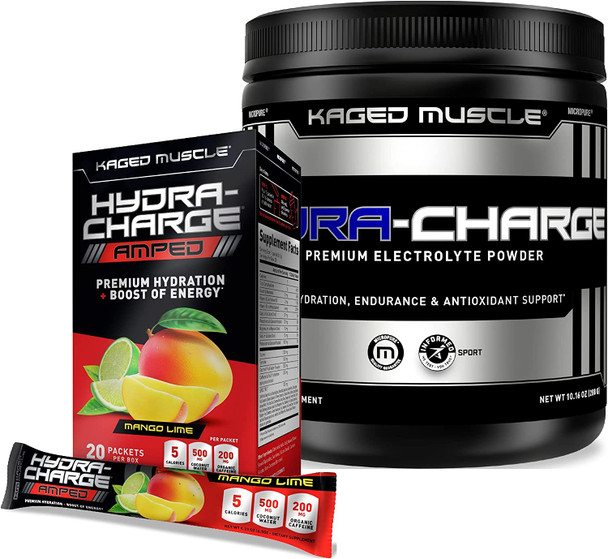 Kaged Muscle HydraCharge + HydraCharge Amped Hydration Ultimate Workout Bundle (Pink Lemonade, Mango Lime)