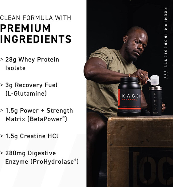 Post Workout Protein Powder, RE-KAGED Whey Protein Powder, Great Tasting Protein Shake with Whey Protein Isolate for Fast Post Workout Recovery with Complete BCAAs & EAAs, Strawberry Lemonade