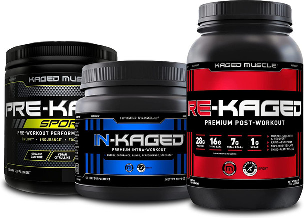 Kaged Muscle Ultimate Workout Bundle, Includes Pre-Workout, Intra-Workout, Post Workout, (Glacier Grape, Watermelon, Iced Lemon Cake)