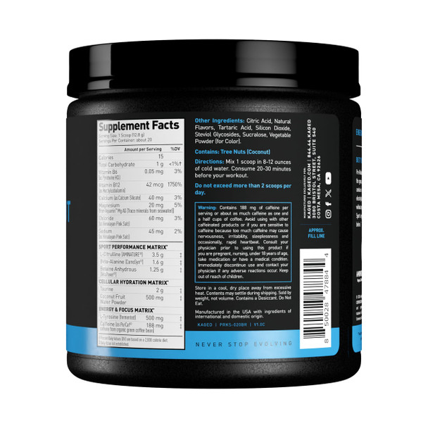 Kaged Sport Pre Workout Powder for Men & Women, Blue Razz, Sport Certified, 188mg Caffeine, Nitric Oxide Supplement, Beta Alanine for Energy, Weightlifting, Cardio Endurance & Strength, 20 Servings