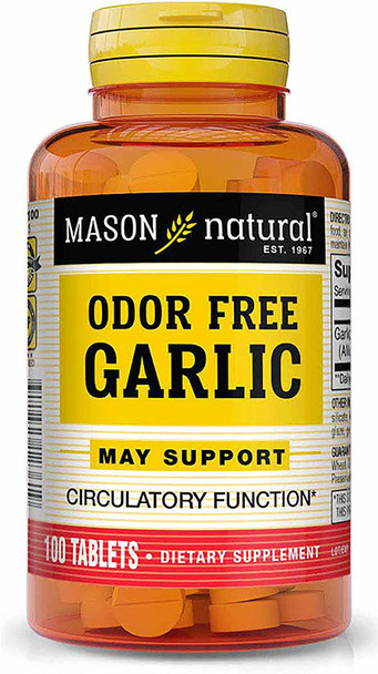 Mason Natural Garlic 200 mg Odor Free Allium Sativum Supplement - Supports Healthy Circulatory Function, 100 Tablets Mason Natural Garlic 200 mg Odor Free Allium Sativum Supplement - Supports Healthy Circulatory Function, 100 Tablets