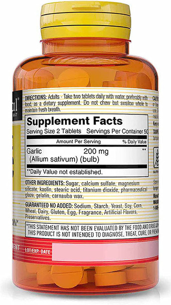 Mason Natural Garlic 200 mg Odor Free Allium Sativum Supplement - Supports Healthy Circulatory Function, 100 Tablets