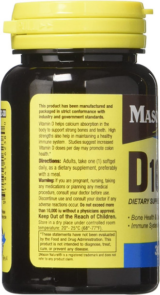 Mason Vitamins D 3 10,000 Iu Softgels, 30 Count
