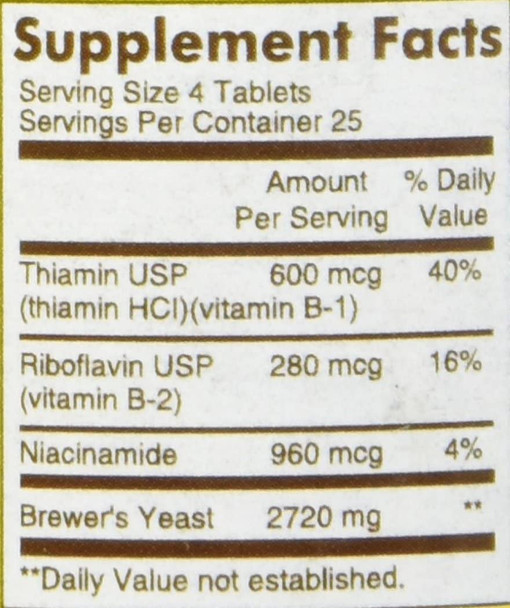 Mason Natural Brewers Yeast 680 mg with B Vitamins and Niacinamide - Healthy Nerve and Muscle Function, Improved Overall Health, 100 Tablets