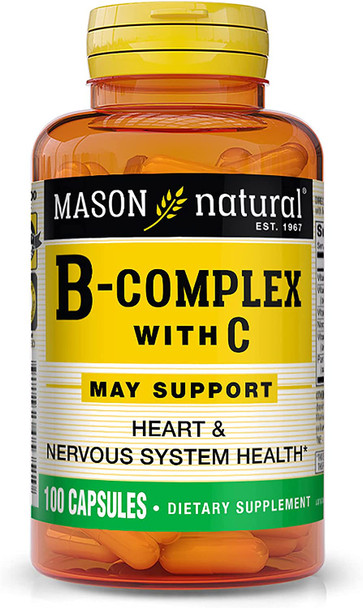 Mason Natural Vitamin B-Complex With Vitamin C - Healthy Heart And Nervous System, Improves Immune Function And Energy Metabolism, 100 Capsules