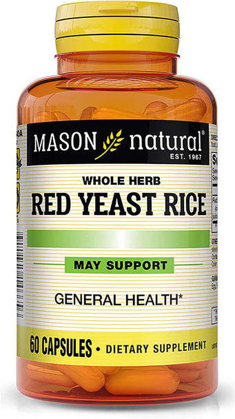 Mason Natural Red Yeast Rice - Improved Blood Circulation, Healthy Immune System, Supports Cardiovascular and Overall Health, Herbal Supplement, 60 Capsules