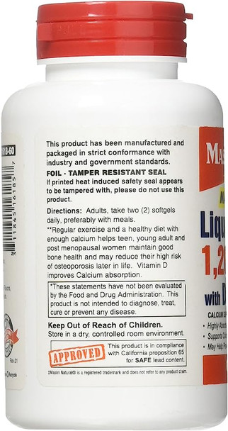 Mason Natural Calcium 1,200 Mg With Vitamin D3 50 Mcg (2,000 Iu) - Immune Support & Bone Health*, Gluten Free, 60 Softgels