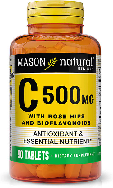 Mason Natural Vitamin C 500 Mg With Rose Hips And Bioflavonoids - Supports A Healthy Immune System, Antioxidant And Essential Nutrient, 90 Tablets