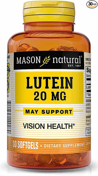 Mason Natural Lutein 20 Mg With Vitamin E - Healthy Vision And Eye Function, Supports Eye Health, 30 Softgels