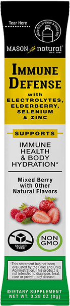 Mason Natural Immune Defense with Electrolytes, Elderberry, Selenium and Zinc - Supports Immune Health, Nutritious Body Hydration, Mixed Berry Drink Mix, 14 Quick Dissolve Stick Packs
