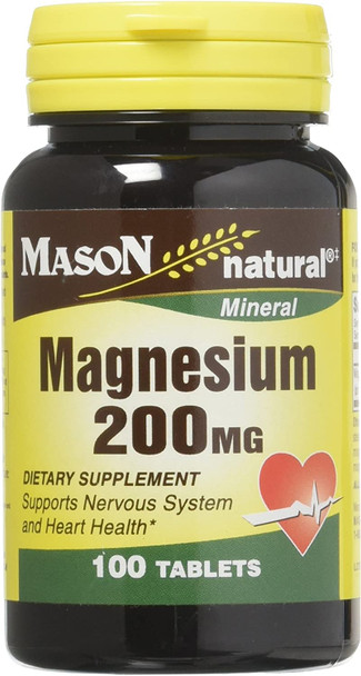 Mason Vitamins Magnesium 200 mg Tablets,100 Count