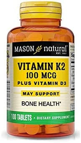 Vitamin K2 100 mcg Plus D3 1000 IU, 100 Tablets, Mason Natural