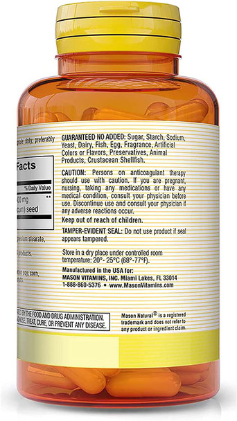 Mason Natural Whole Herb Fenugreek 500 mg - Supports General Wellness and Overall Health, Herbal Supplement, 90 Capsules