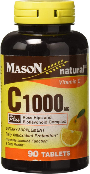 Mason Vitamins C 1000 Mg Plus Rose Hips And Bioflavonoids Complex Tablets, 90 Count