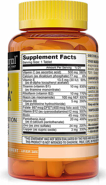 Mason Natural Stress B-Complex with Antioxidants + Zinc - Healthy Energy Metabolism, Improved Immune Health, Dual Action Formula, 60 Tablets