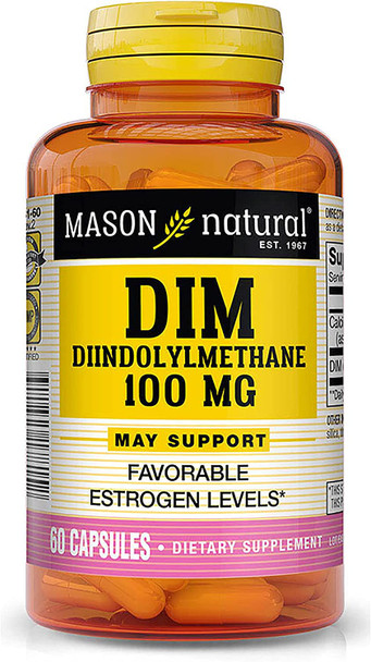 Mason Natural Dim Diindolylmethane 100 Mg With Calcium - For Favorable Estrogen Levels, Healthy Hormone Balance, 60 Capsules