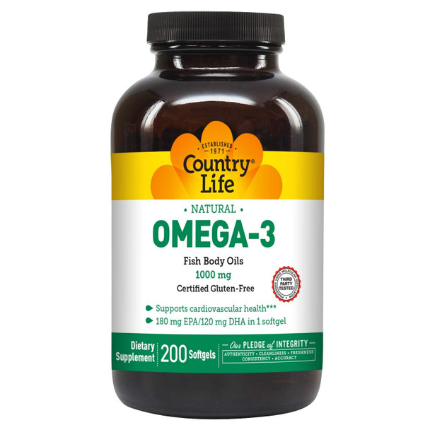 Country Life Omega-3 1000Mg Fish Oil, 200-Softgel