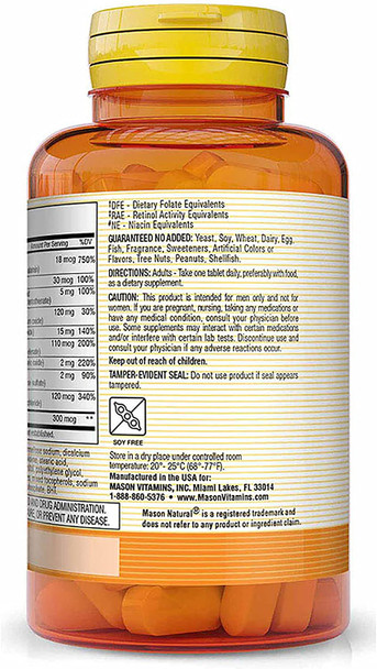 MASON NATURAL, Mens Daily Formula Equivalent to One a Day Mens Brand Tablets - 100 ea