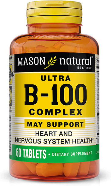 Mason Natural Ultra B-100 Complex - Healthy Heart And Nervous System, Improves Immune Function And Energy Metabolism, 60 Tablets