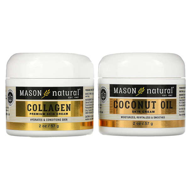 Mason Natural Coconut Oil Skin Cream + Collagen Premium Skin Cream, 2 Pack, 2 oz (57 g) Each