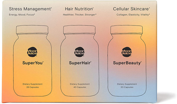 Moon Juice Supers Set Natural Supplement Set of Mini SuperYou®, SuperHair®, and SuperBeauty® to Support Mood, Hair, and Skin | 3 Piece Supplement Set (Travel Size)