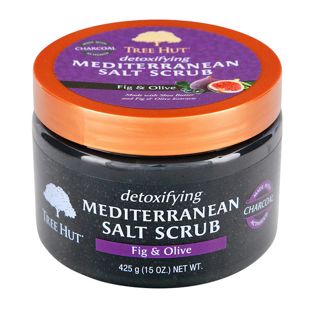 Tree Hut Detoxifying Mediterranean Salt Scrub Fig & Olive, 15oz, Ultra Hydrating and Exfoliating Scrub for Nourishing Essential Body Care