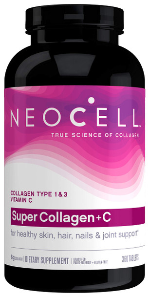 NeoCell Super Collagen with Vitamin C, 360 Collagen Pills, #1 Collagen Tablet Brand, Non-GMO, Grass Fed, Gluten Free, Collagen Peptides Types 1 & 3 for Hair, Skin, Nails & Joints (Packaging May Vary)