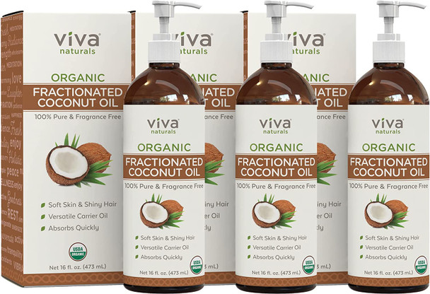 Viva Naturals Organic Fractionated Coconut Oil for Hair and Skin - 16 fl oz (Pack of 3)