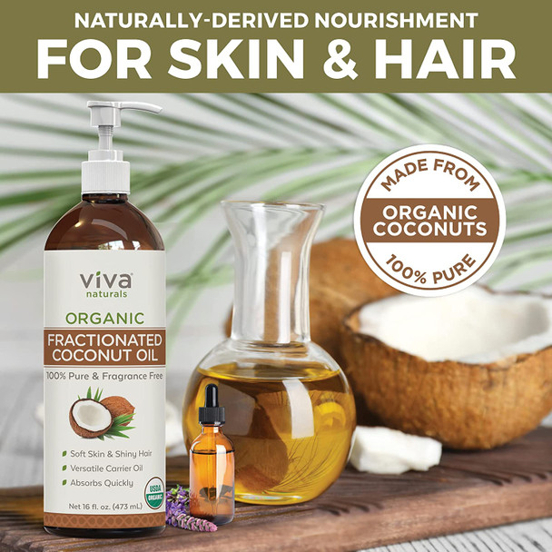 Viva Naturals Organic Fractionated Coconut Oil for Hair and Skin - 16 fl oz (Pack of 3)