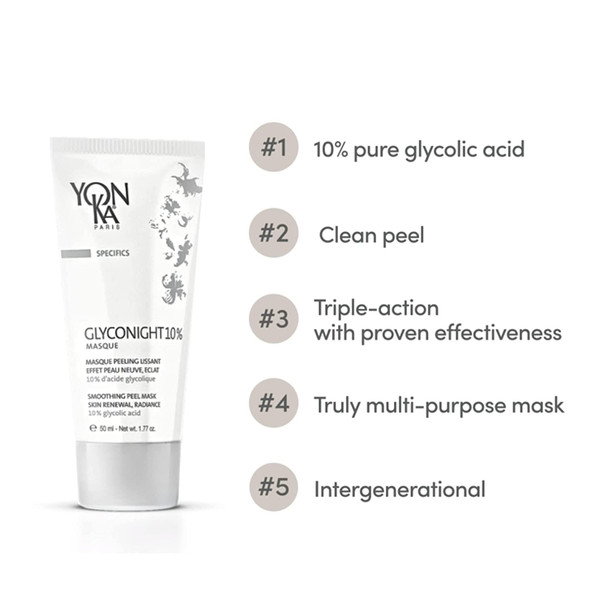 Yon-Ka Glyconight 10% Peel Masque (50ml/1.77 oz) Anti-Aging Face Mask, Skin Renewal for Wrinkles and Pore Reduction with Glycolic Acid