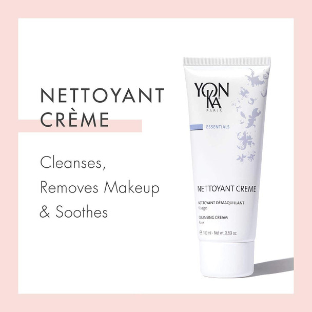 Yon-Ka Nettoyant Creme (100ml) Cleansing Makeup Remover Cream, Remove Impurities and High-Coverage Makeup Easily with Calming Peppermint and Plant Glycerin, Sensitive to Acne Prone Skin, Paraben-Free