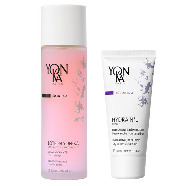 Yonka Hydrating Skincare Bundle, Lotion PS Toner for Dry or Sensitive Skin and Hydra No. 1 Creme Anti-Aging Face Moisturizer with Hyaluronic Acid