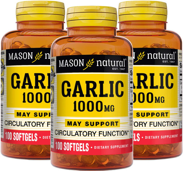 MASON NATURAL Garlic Oil 1000 mg, Healthy Heart, Supports Circulatory Function, Improved Cardiovascular Health, 100 Count, Pack of 3
