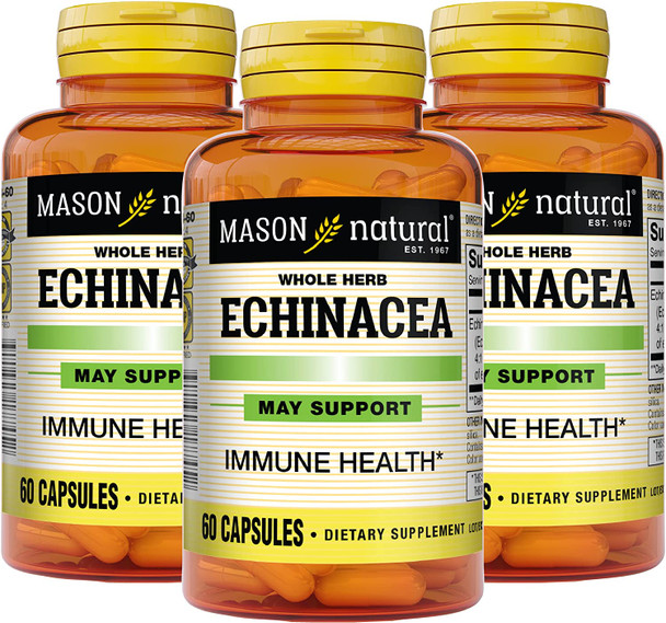 Mason Natural Echinacea - Immune System Booster, Supports Overall Health, Herbal Supplement, 60 Capsules (Pack of 3)