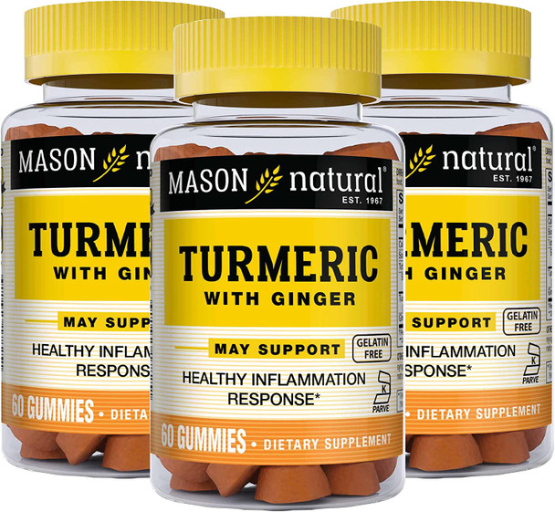 Mason Natural Turmeric with Ginger - Healthy Inflammatory Response, Natural Joint Support, Gelatin Free, Kosher, Tropical Fruit Flavor, 60 Gummies (Pack of 3)