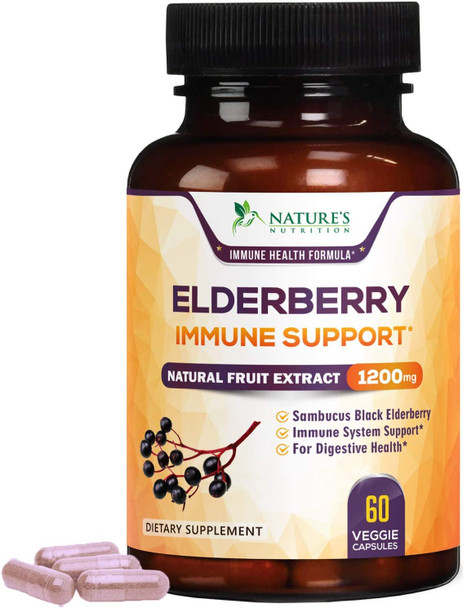 Sambucus Black Elderberry Immune Support - 100% Black Elderberry Fruit Extract - Non-GMO, Gluten Free, Natural Vegan, Sambucus Extract, Antioxidant, Nature's Non-GMO Supplement - 60 Capsules